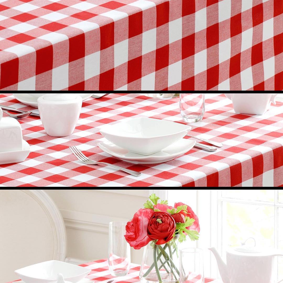 Red-Checkered Disposable Plastic Table Cloth Roll - 54 in x 108 Ft