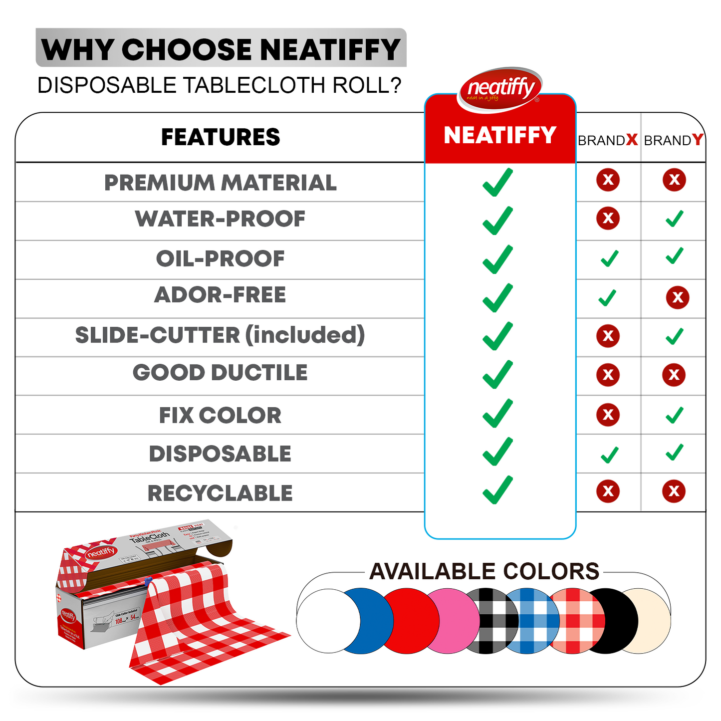 Red-Checkered Disposable Plastic Table Cloth Roll - 54 in x 108 Ft