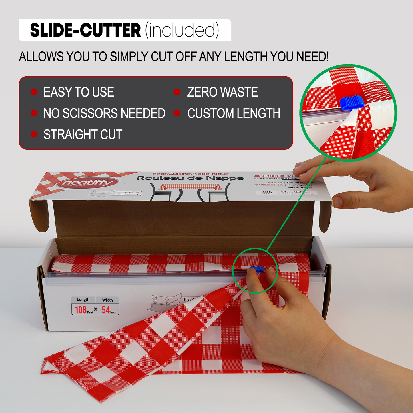 Red-Checkered Disposable Plastic Table Cloth Roll - 54 in x 108 Ft