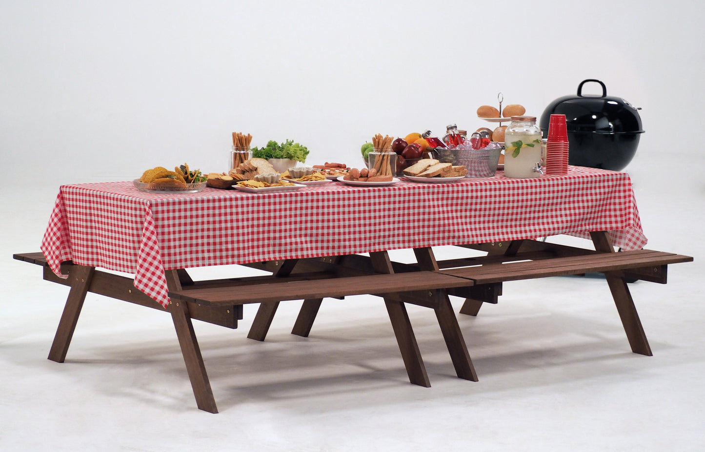 Red-Checkered Disposable Plastic Table Cloth Roll - 54 in x 108 Ft