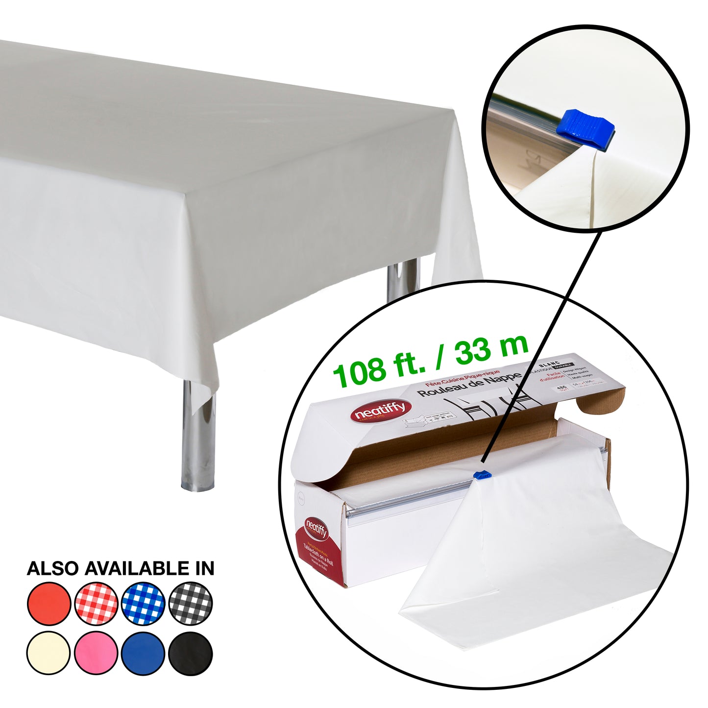 White Disposable Plastic Table Cloth Roll - 54 in x 108 Ft