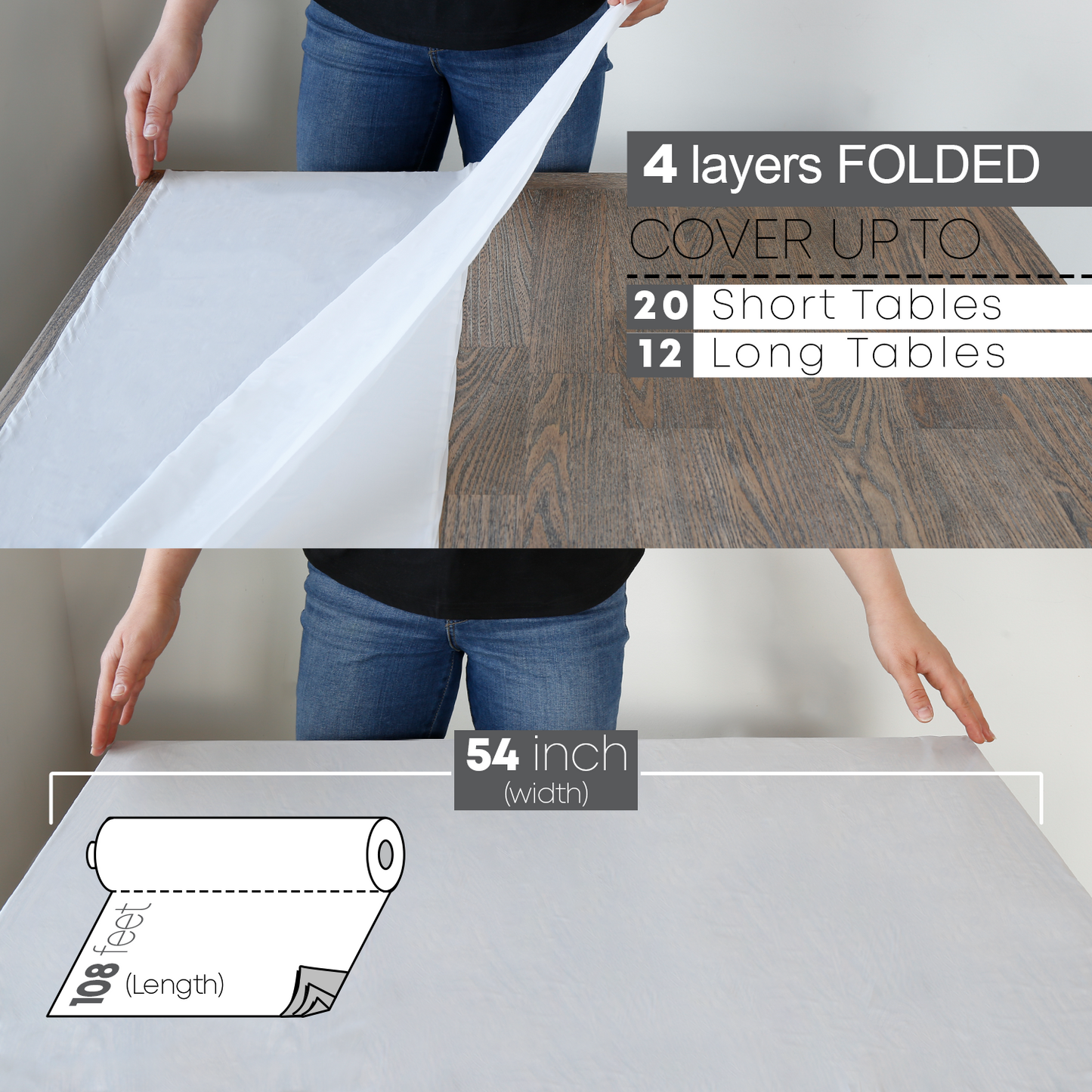 White Disposable Plastic Table Cloth Roll - 54 in x 108 Ft