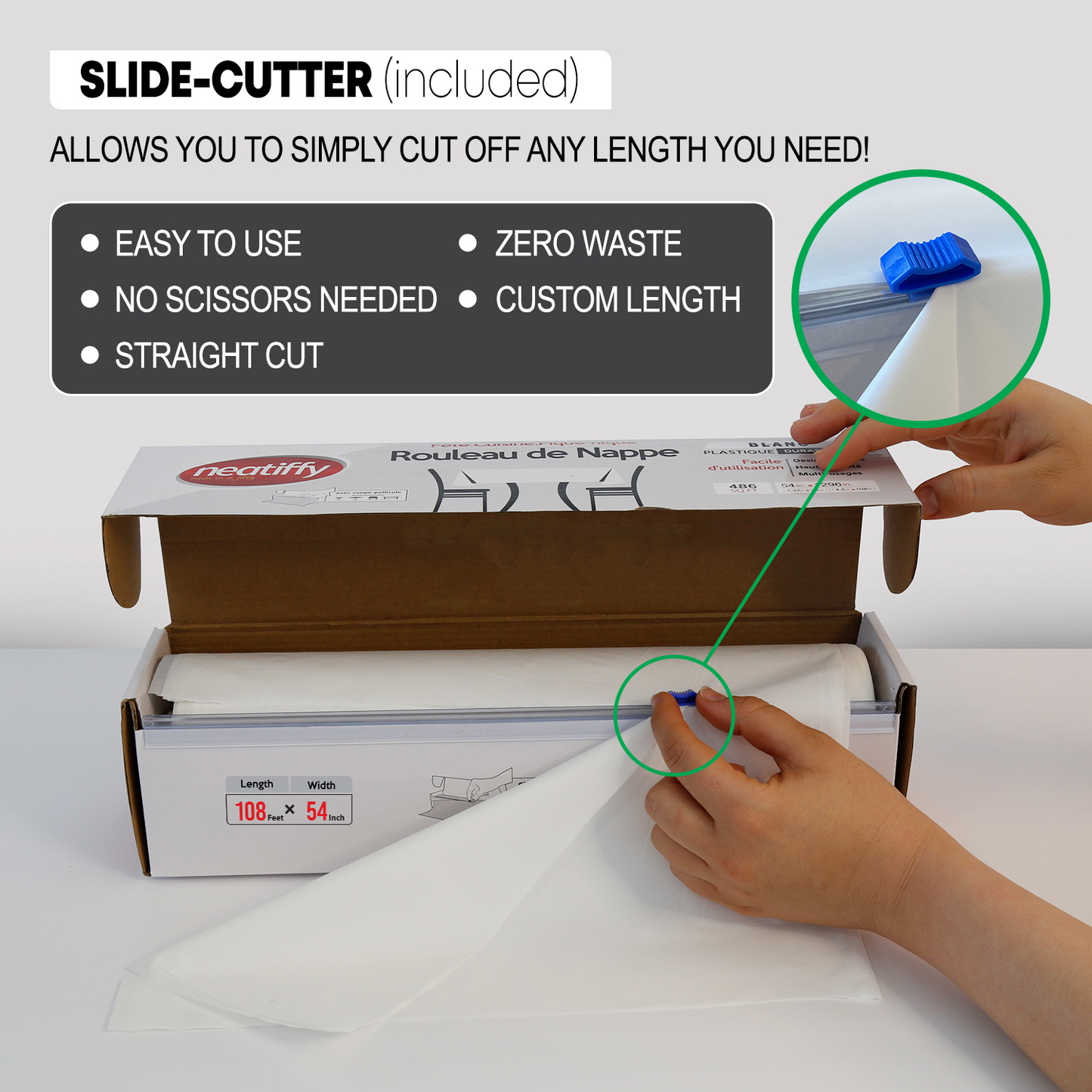 White Disposable Plastic Table Cloth Roll - 54 in x 108 Ft