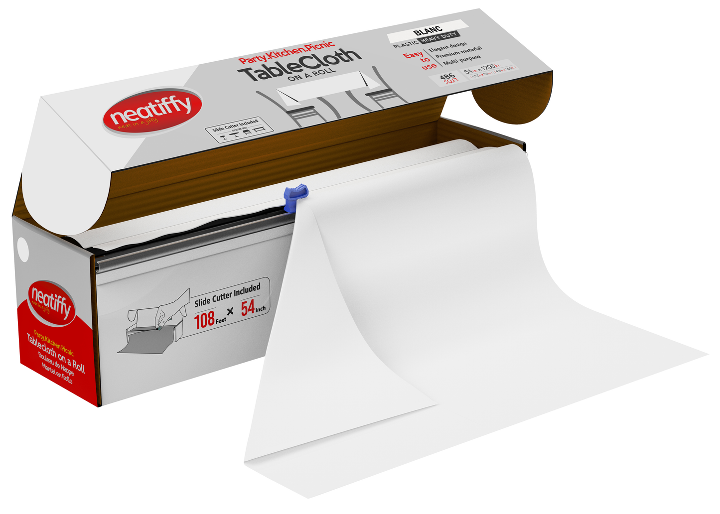 White Disposable Plastic Table Cloth Roll - 54 in x 108 Ft