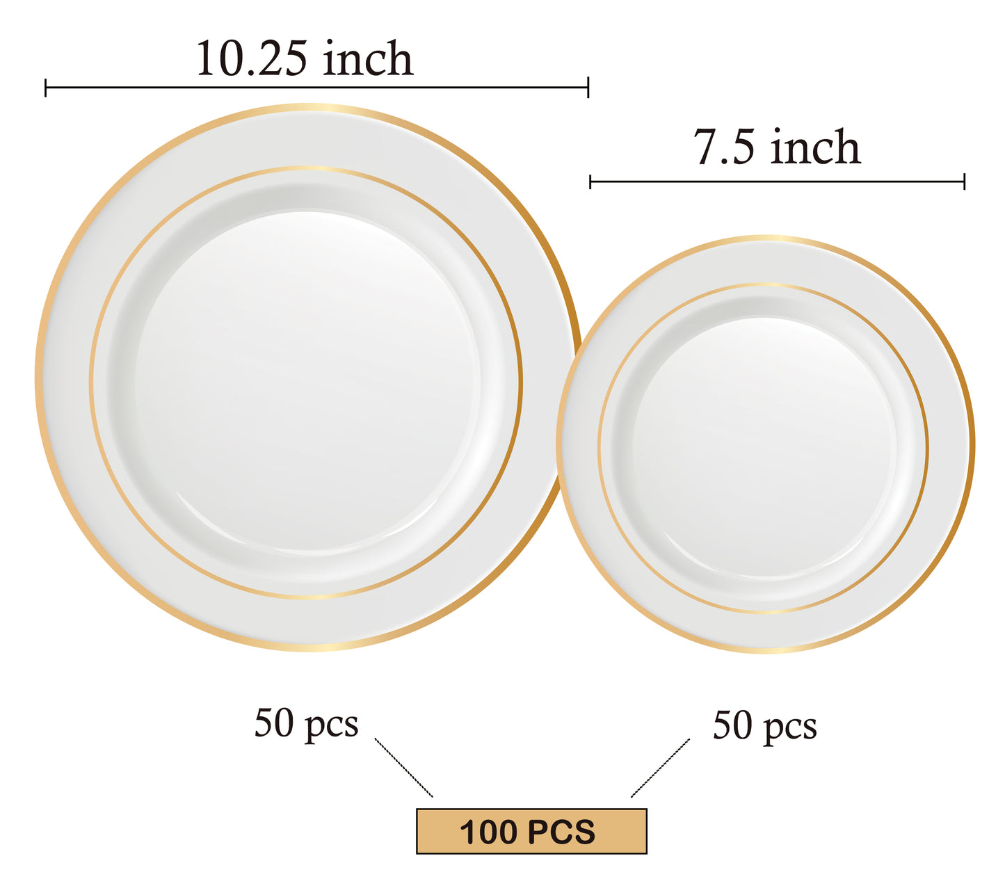 100 Pcs Gold Rim Plastic Dinnerware Set