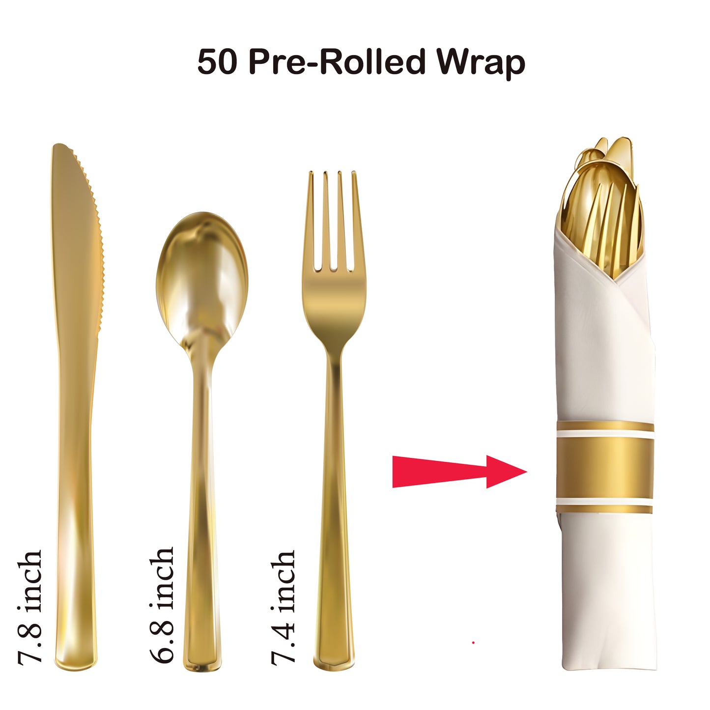 Pre-Rolled Gold Plastic Cutlery Set With Napkin
