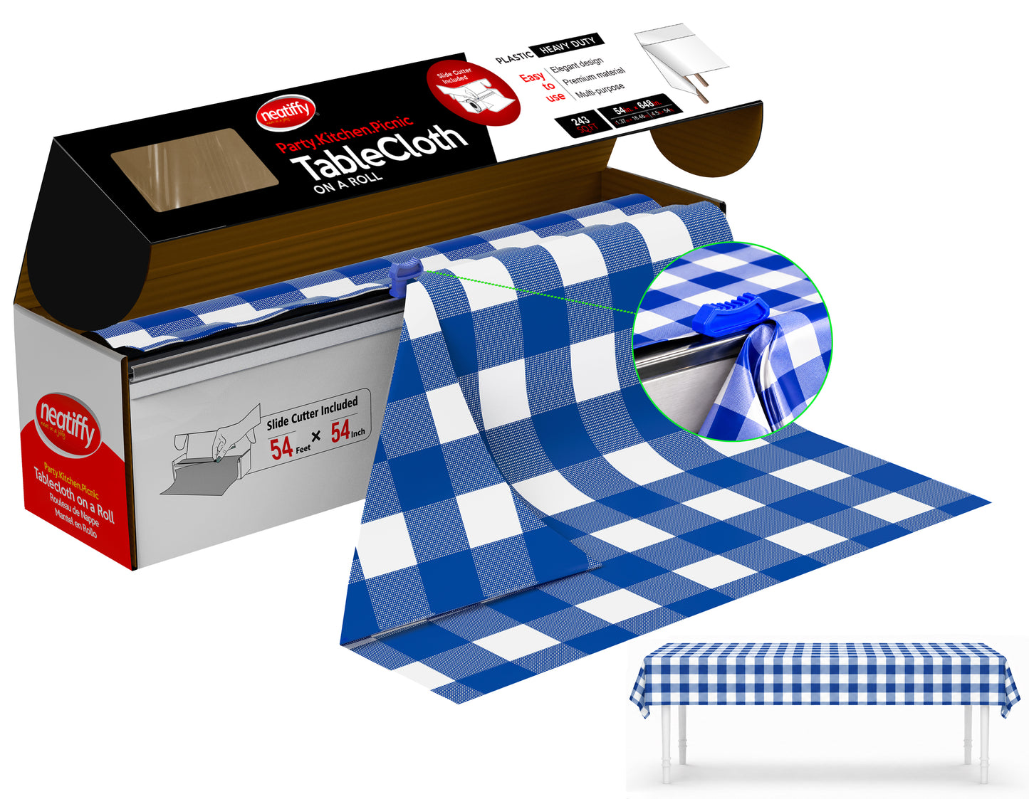 Red-Checkered Disposable Plastic Table Cloth Roll - 54 in x 54 Ft