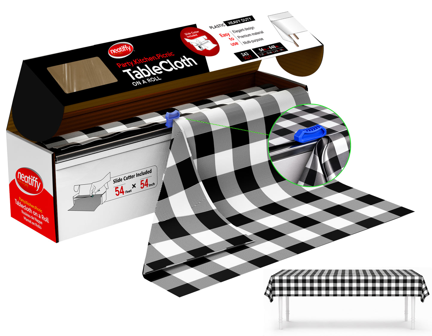 Red-Checkered Disposable Plastic Table Cloth Roll - 54 in x 54 Ft